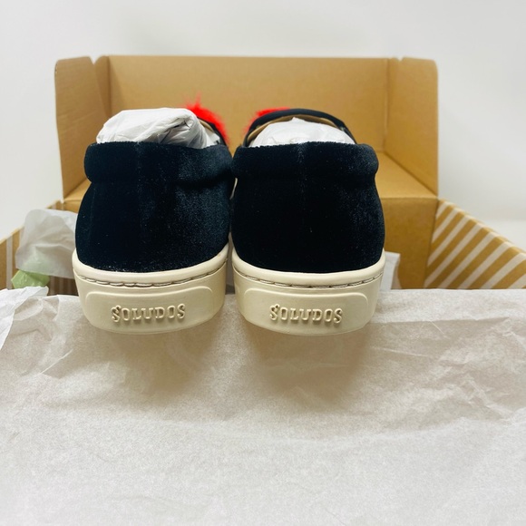 NWT Soludos Velvet Show Pony Sneaker Black and Red Pom Poms Size 5.5 - Picture 12 of 15